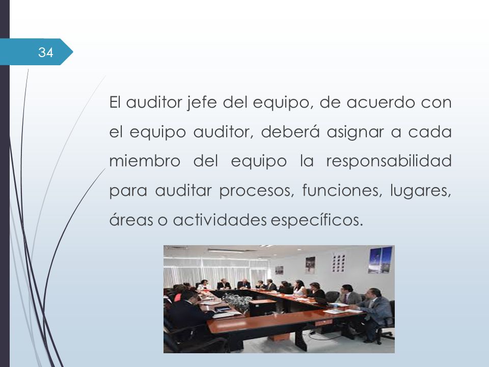 El auditor jefe del equipo, de acuerdo con el equipo auditor, deberá asignar a cada miembro del equipo la responsabilidad para auditar procesos, funciones, lugares, áreas o actividades específicos.