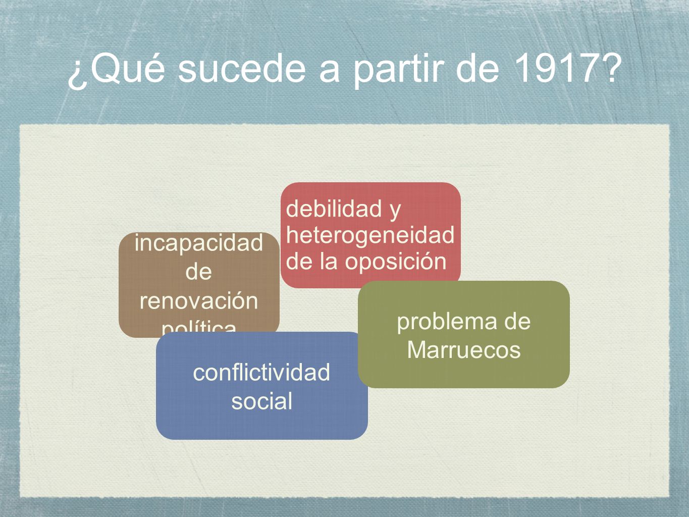 ¿Qué sucede a partir de 1917 debilidad y heterogeneidad de la oposición. incapacidad de renovación política.