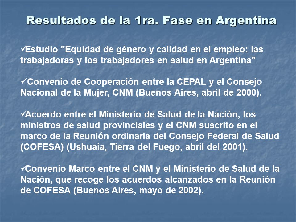 Resultados de la 1ra. Fase en Argentina