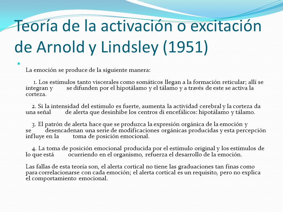 Teoría de la activación o excitación de Arnold y Lindsley (1951)