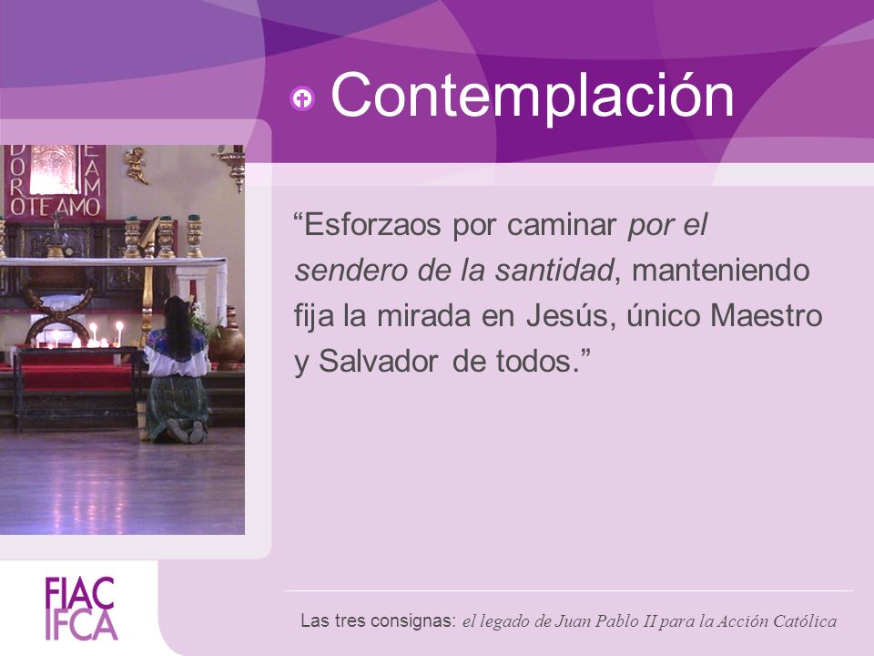 Contemplación Esforzaos por caminar por el sendero de la santidad, manteniendo fija la mirada en Jesús, único Maestro y Salvador de todos.