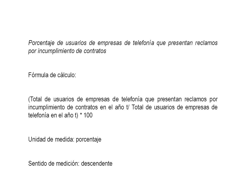 Porcentaje de usuarios de empresas de telefonía que presentan reclamos por incumplimiento de contratos