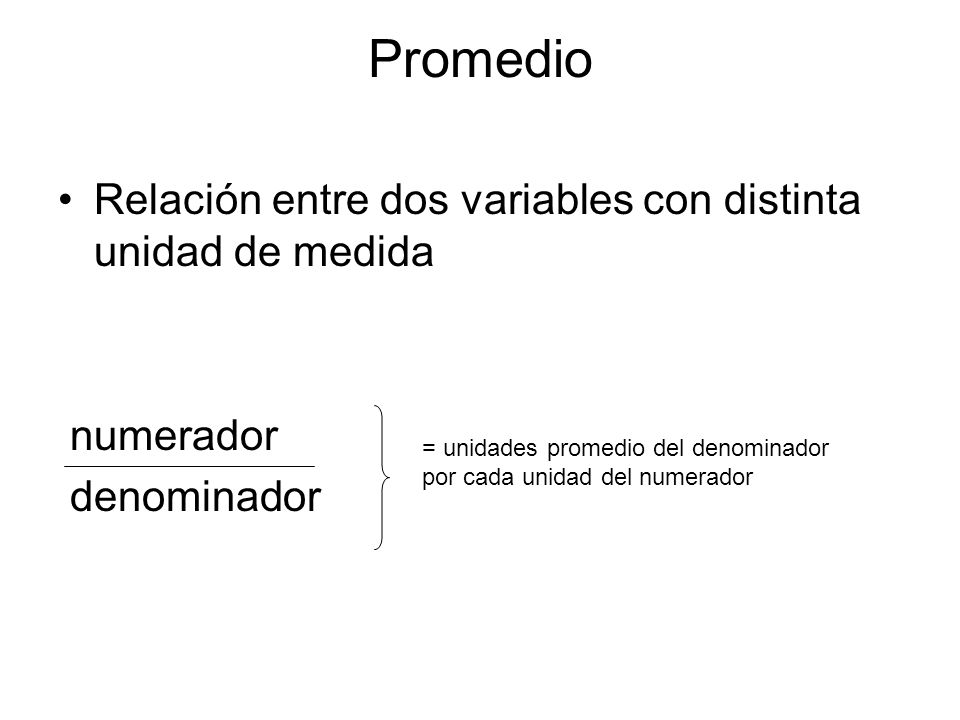 Promedio Relación entre dos variables con distinta unidad de medida