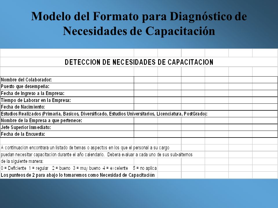 Modelo del Formato para Diagnóstico de Necesidades de Capacitación