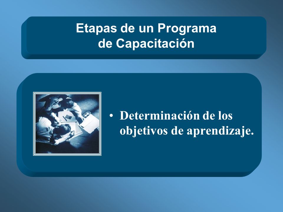 Etapas de un Programa de Capacitación Determinación de los objetivos de aprendizaje.
