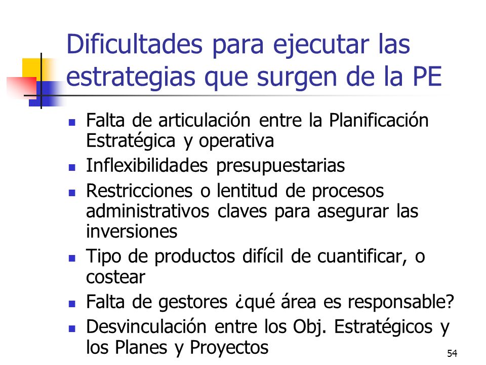 Dificultades para ejecutar las estrategias que surgen de la PE