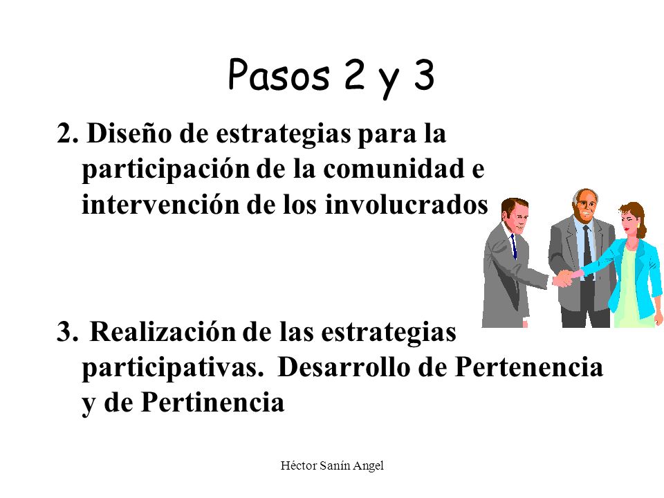 Pasos 2 y 3 2. Diseño de estrategias para la participación de la comunidad e intervención de los involucrados.