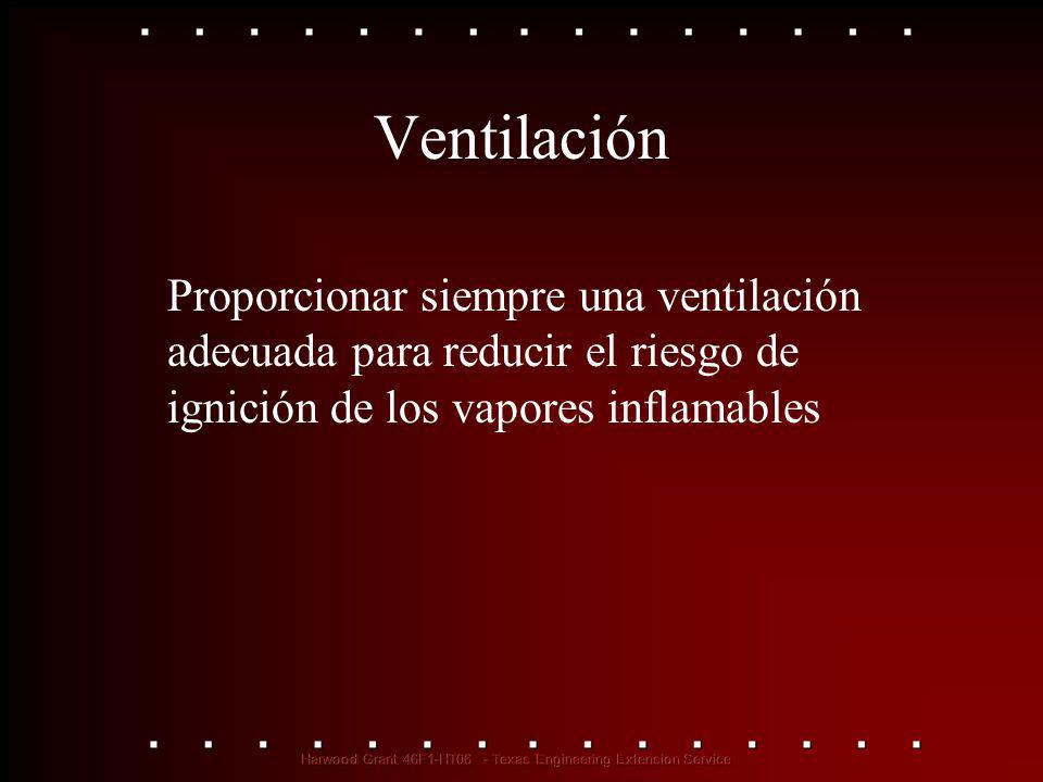 Ventilación Proporcionar siempre una ventilación adecuada para reducir el riesgo de ignición de los vapores inflamables.