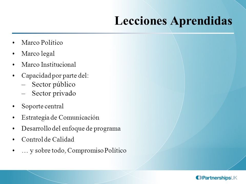 Lecciones Aprendidas Sector público Sector privado Marco Político