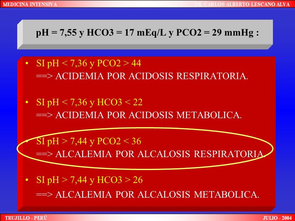 pH = 7,55 y HCO3 = 17 mEq/L y PCO2 = 29 mmHg :
