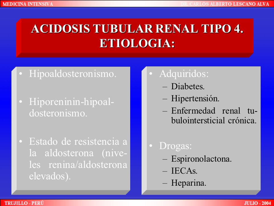 ACIDOSIS TUBULAR RENAL TIPO 4. ETIOLOGIA: