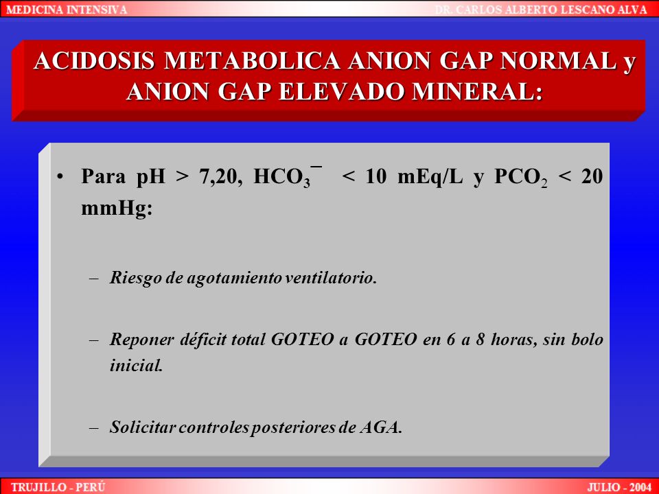 ACIDOSIS METABOLICA ANION GAP NORMAL y ANION GAP ELEVADO MINERAL: