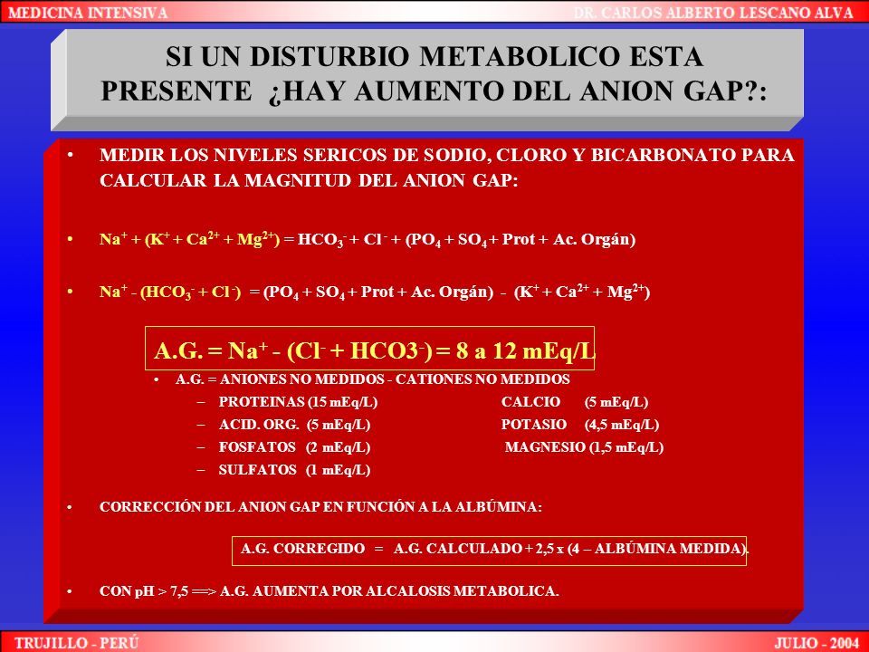 SI UN DISTURBIO METABOLICO ESTA PRESENTE ¿HAY AUMENTO DEL ANION GAP :