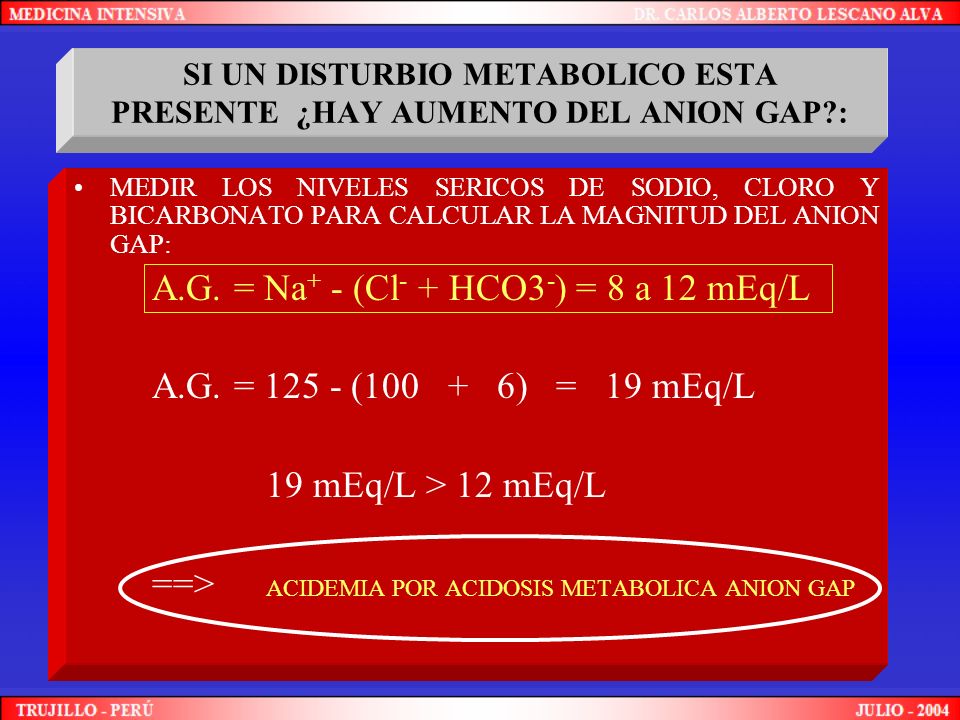SI UN DISTURBIO METABOLICO ESTA PRESENTE ¿HAY AUMENTO DEL ANION GAP :