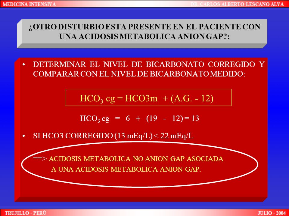 ¿OTRO DISTURBIO ESTA PRESENTE EN EL PACIENTE CON UNA ACIDOSIS METABOLICA ANION GAP :