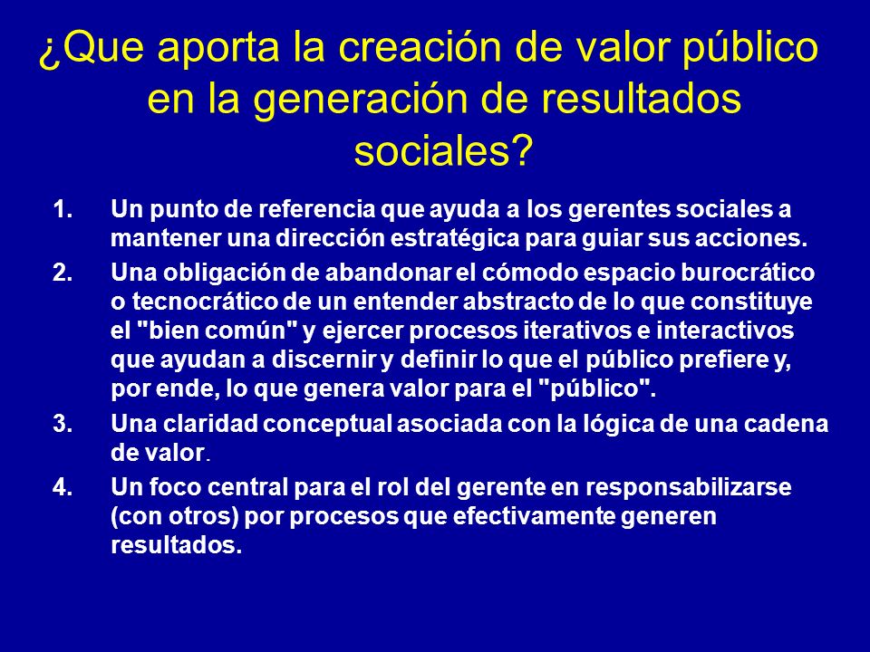 ¿Que aporta la creación de valor público en la generación de resultados sociales