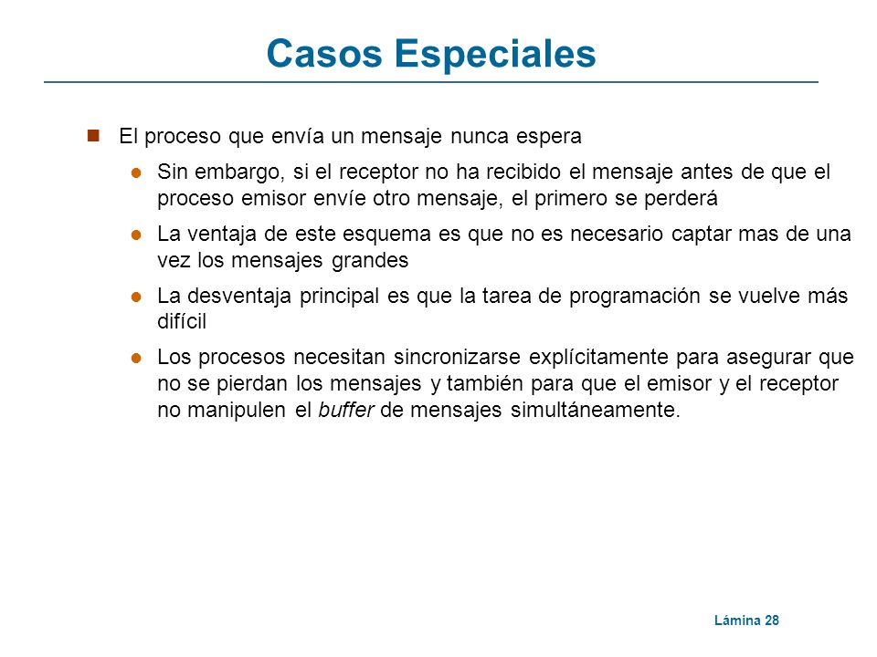 Casos Especiales El proceso que envía un mensaje nunca espera