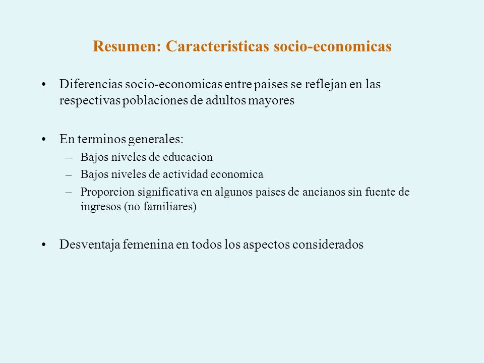 Resumen: Caracteristicas socio-economicas