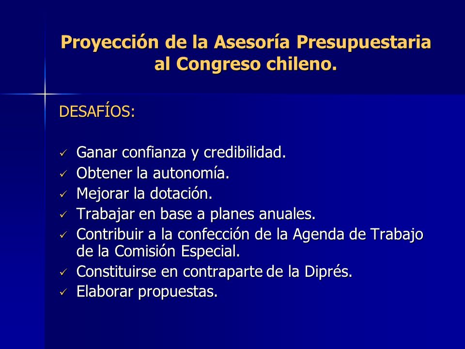 Proyección de la Asesoría Presupuestaria al Congreso chileno.