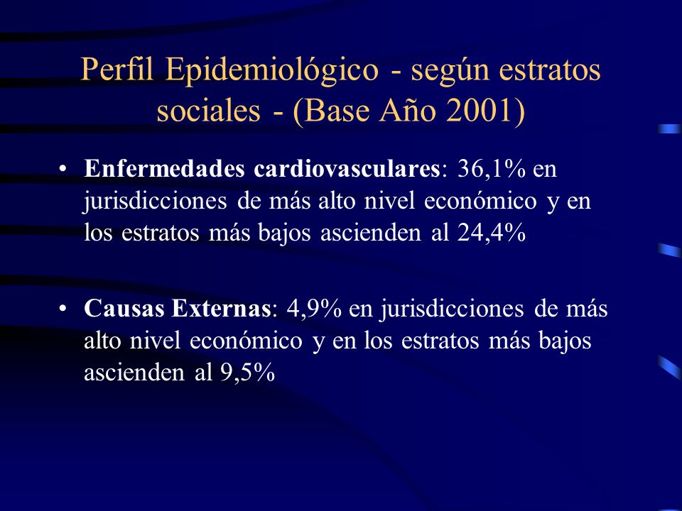 Perfil Epidemiológico - según estratos sociales - (Base Año 2001)