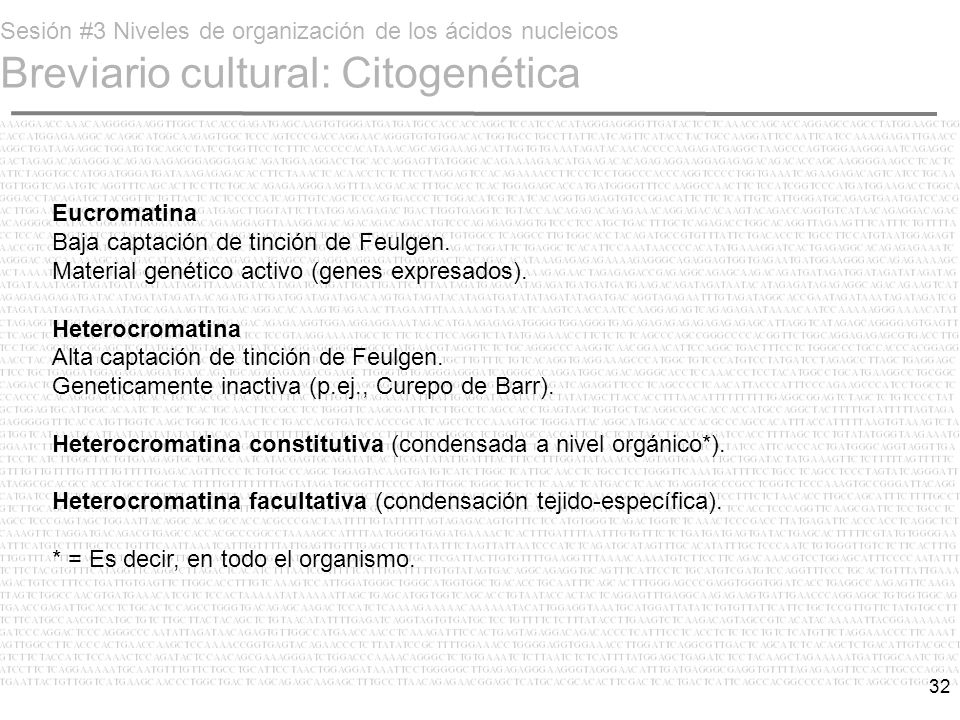 Sesión #3 Niveles de organización de los ácidos nucleicos Breviario cultural: Citogenética