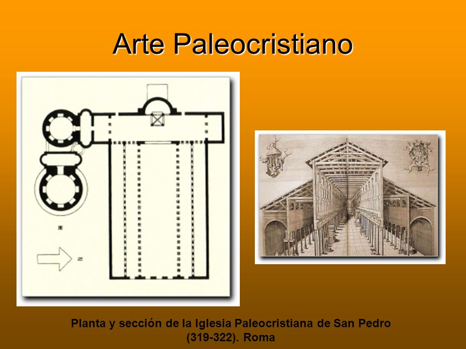 Arte Paleocristiano Planta y sección de la Iglesia Paleocristiana de San Pedro ( ). Roma