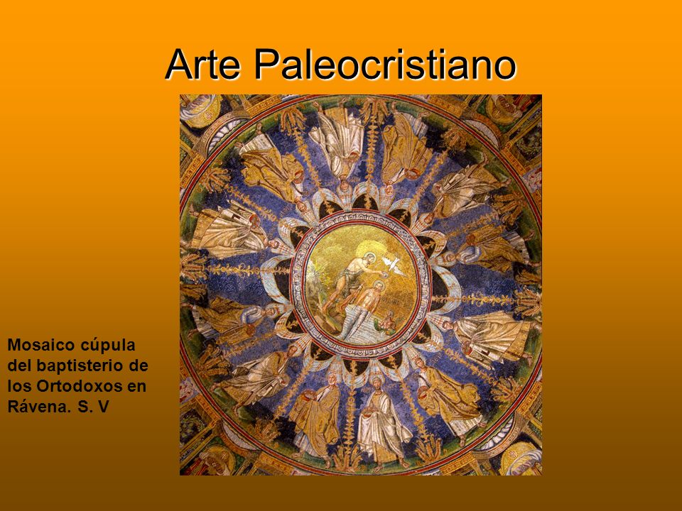 Arte Paleocristiano Mosaico cúpula del baptisterio de los Ortodoxos en Rávena. S. V