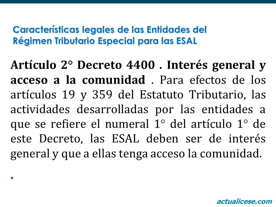Características legales de las Entidades del Régimen Tributario Especial para las ESAL
