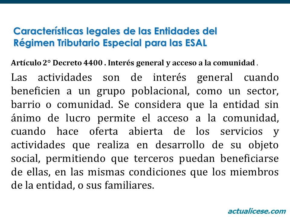 Características legales de las Entidades del Régimen Tributario Especial para las ESAL
