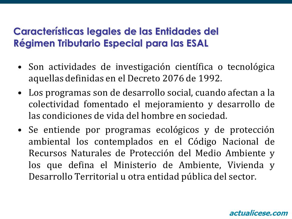 Características legales de las Entidades del Régimen Tributario Especial para las ESAL
