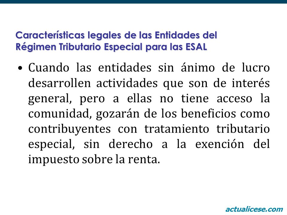 Características legales de las Entidades del Régimen Tributario Especial para las ESAL
