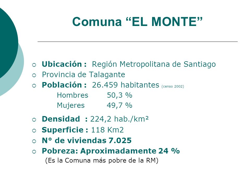 Comuna EL MONTE Ubicación : Región Metropolitana de Santiago