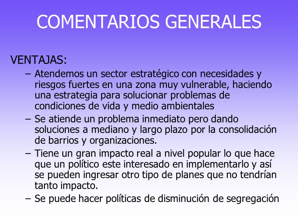 COMENTARIOS GENERALES
