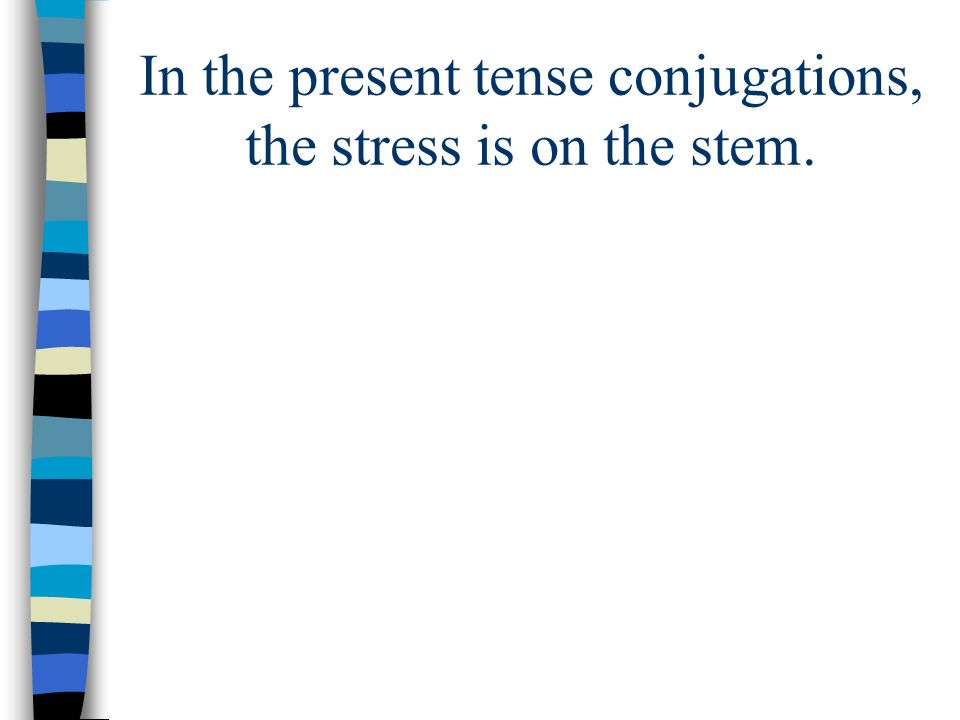 In the present tense conjugations, the stress is on the stem.