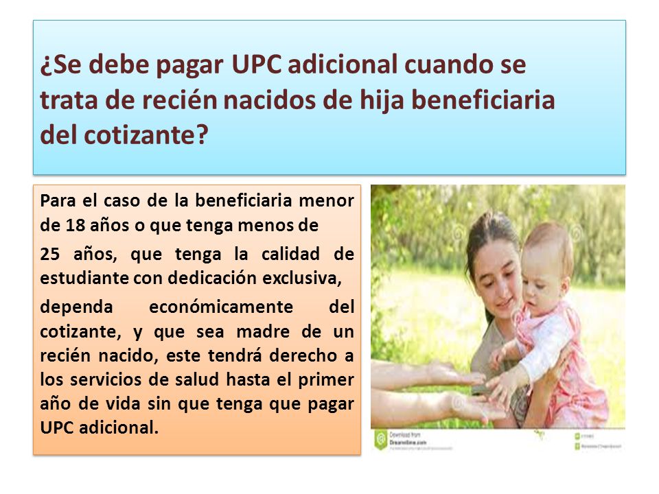 ¿Se debe pagar UPC adicional cuando se trata de recién nacidos de hija beneficiaria del cotizante