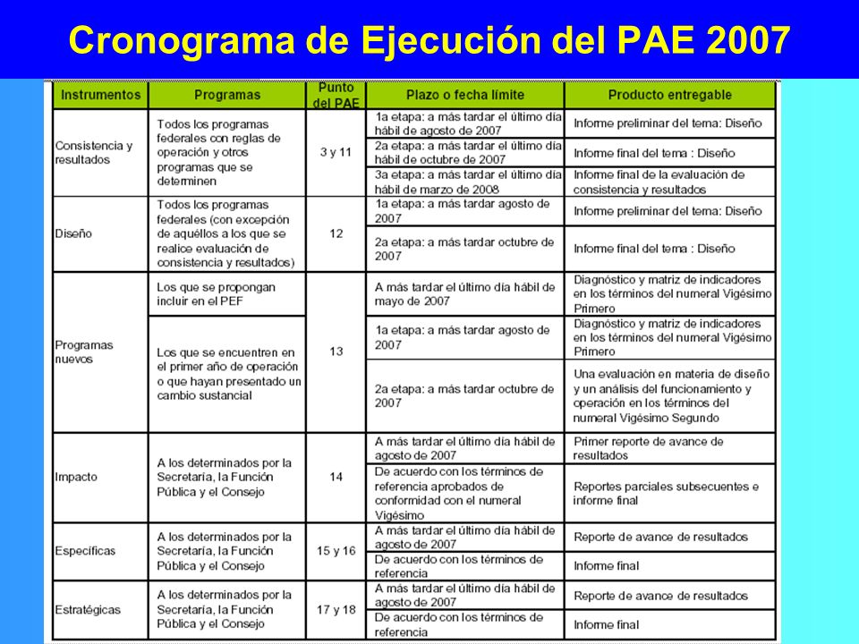 Cronograma de Ejecución del PAE 2007