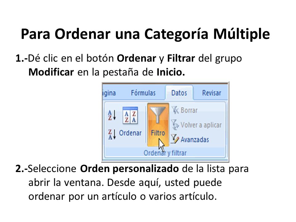 Para Ordenar una Categoría Múltiple