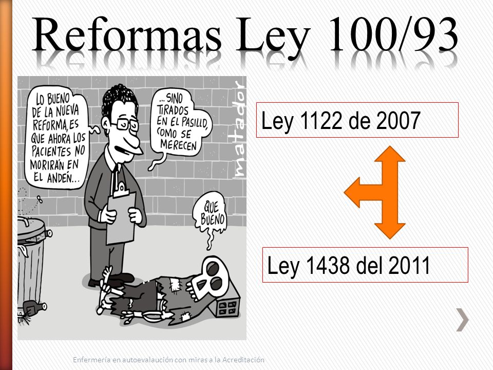 Reformas Ley 100/93 Ley 1122 de 2007 Ley 1438 del 2011