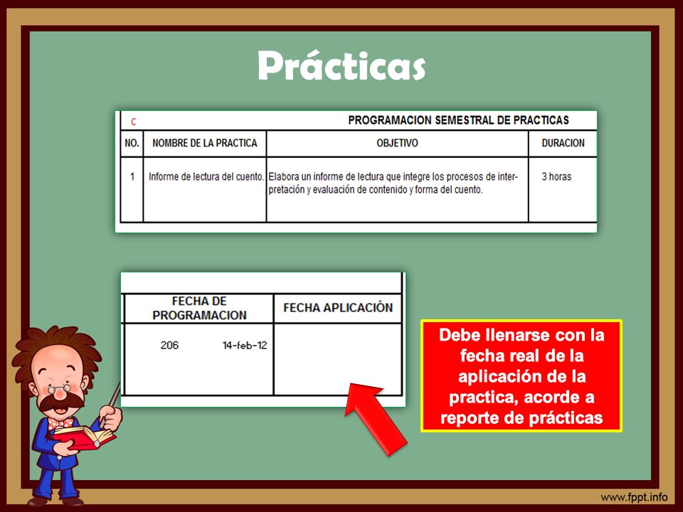 Prácticas Debe llenarse con la fecha real de la aplicación de la practica, acorde a reporte de prácticas.