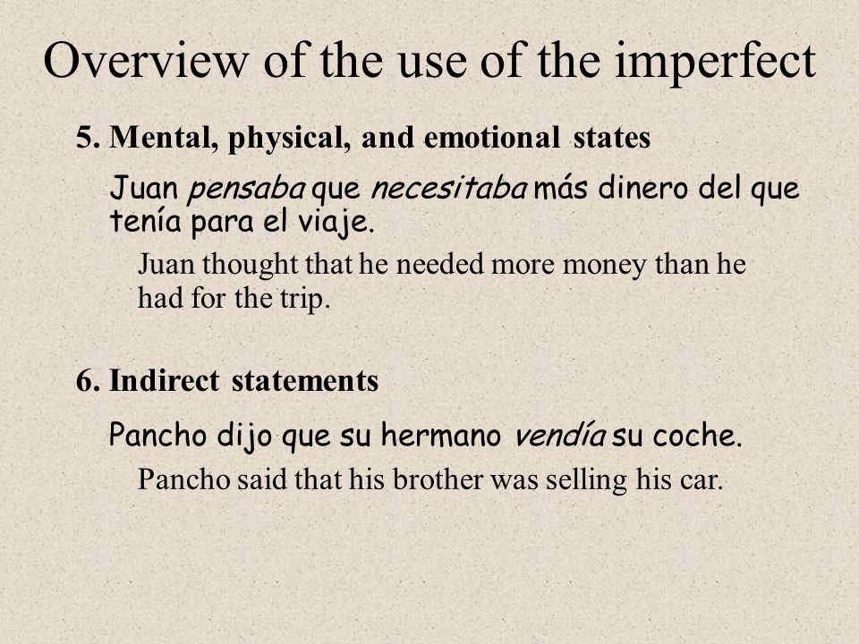 Overview of the use of the imperfect