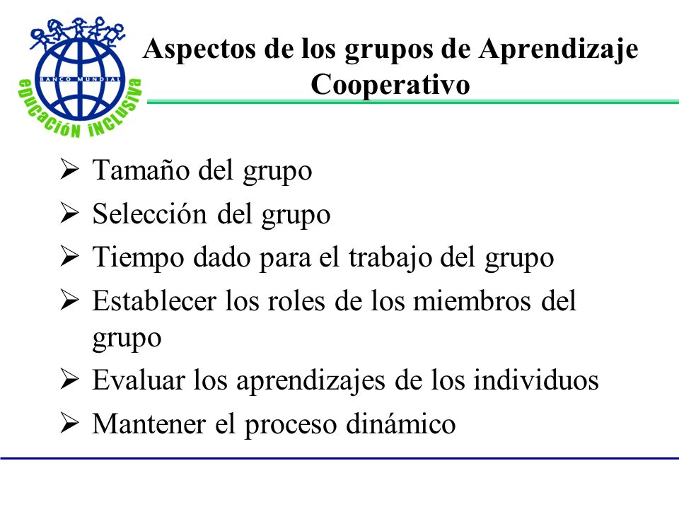 Aspectos de los grupos de Aprendizaje Cooperativo