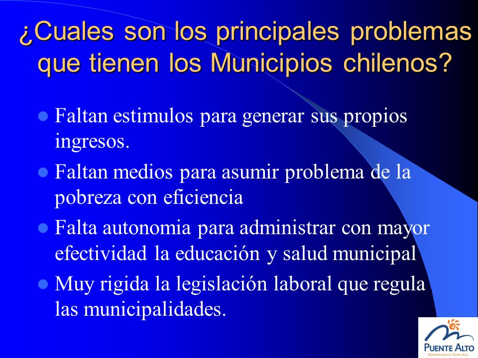 ¿Cuales son los principales problemas que tienen los Municipios chilenos