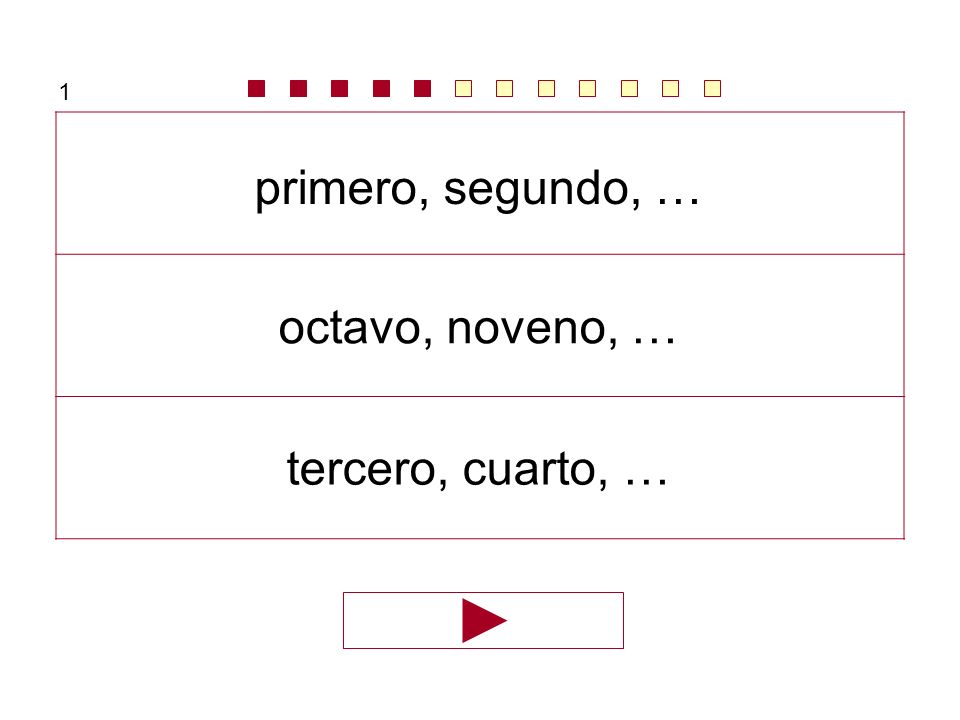 1 primero, segundo, … octavo, noveno, … tercero, cuarto, …