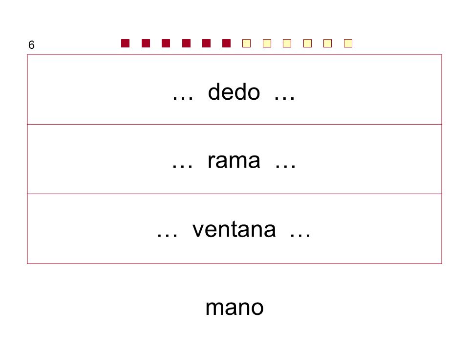 6 … dedo … … rama … … ventana … mano