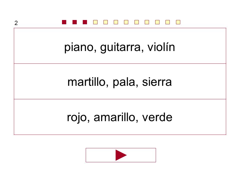 2 piano, guitarra, violín martillo, pala, sierra rojo, amarillo, verde