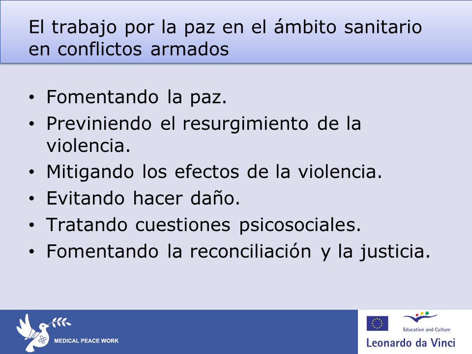El trabajo por la paz en el ámbito sanitario en conflictos armados