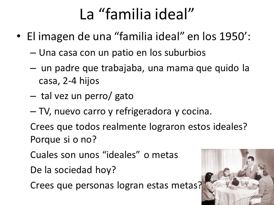 La familia ideal El imagen de una familia ideal en los 1950’: