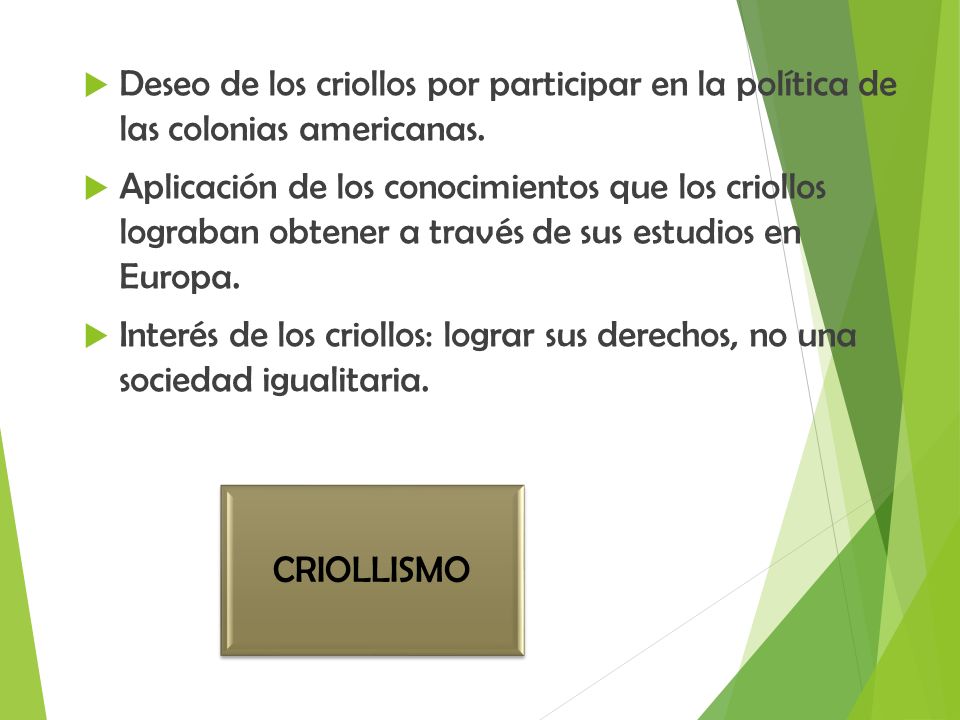 Deseo de los criollos por participar en la política de las colonias americanas.
