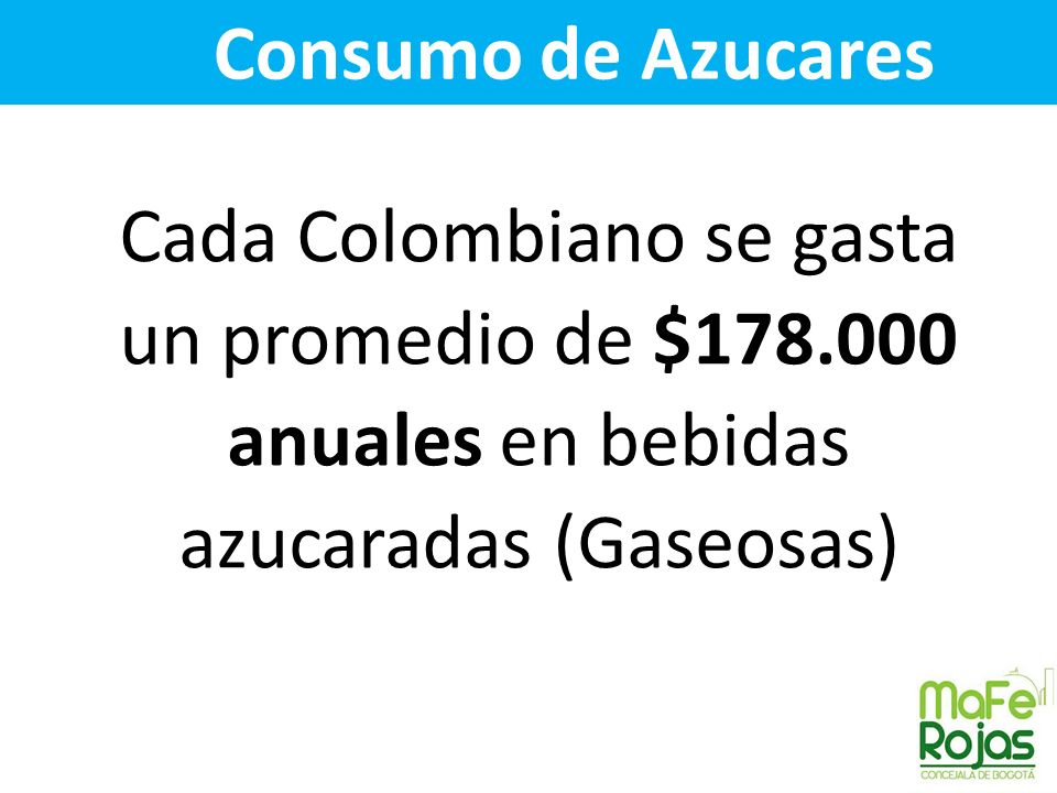 Consumo de Azucares Cada Colombiano se gasta un promedio de $ anuales en bebidas azucaradas (Gaseosas)