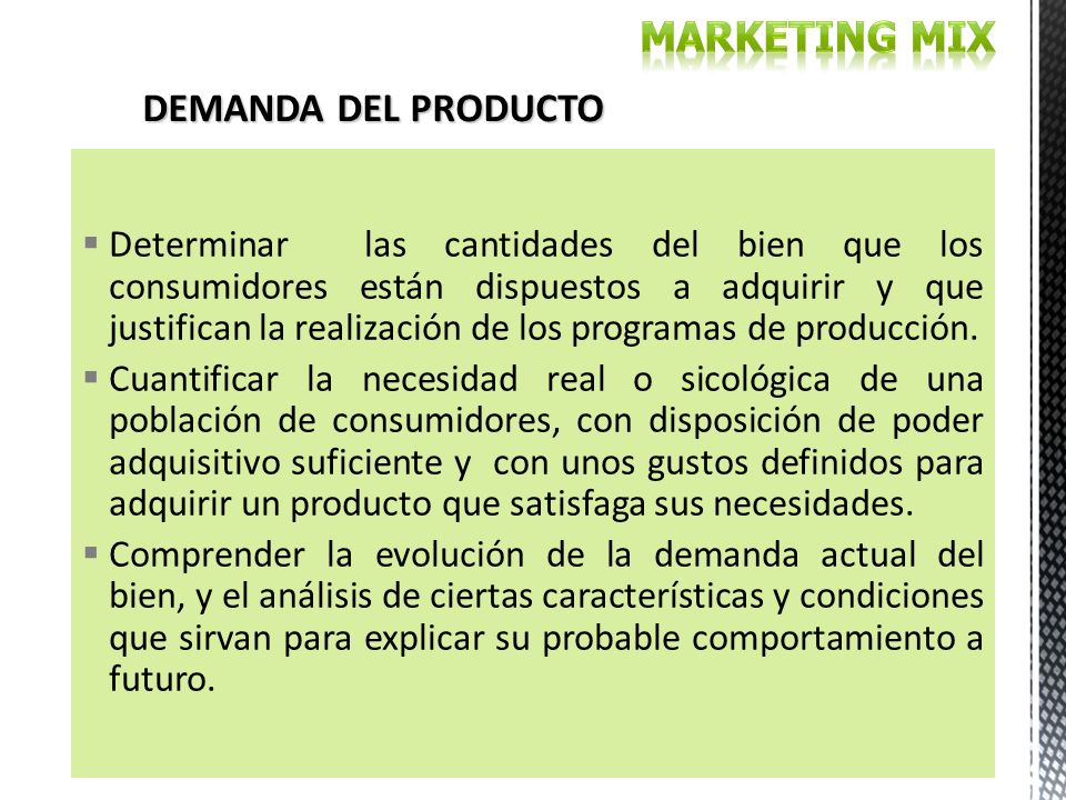 MARKETING MIX DEMANDA DEL PRODUCTO